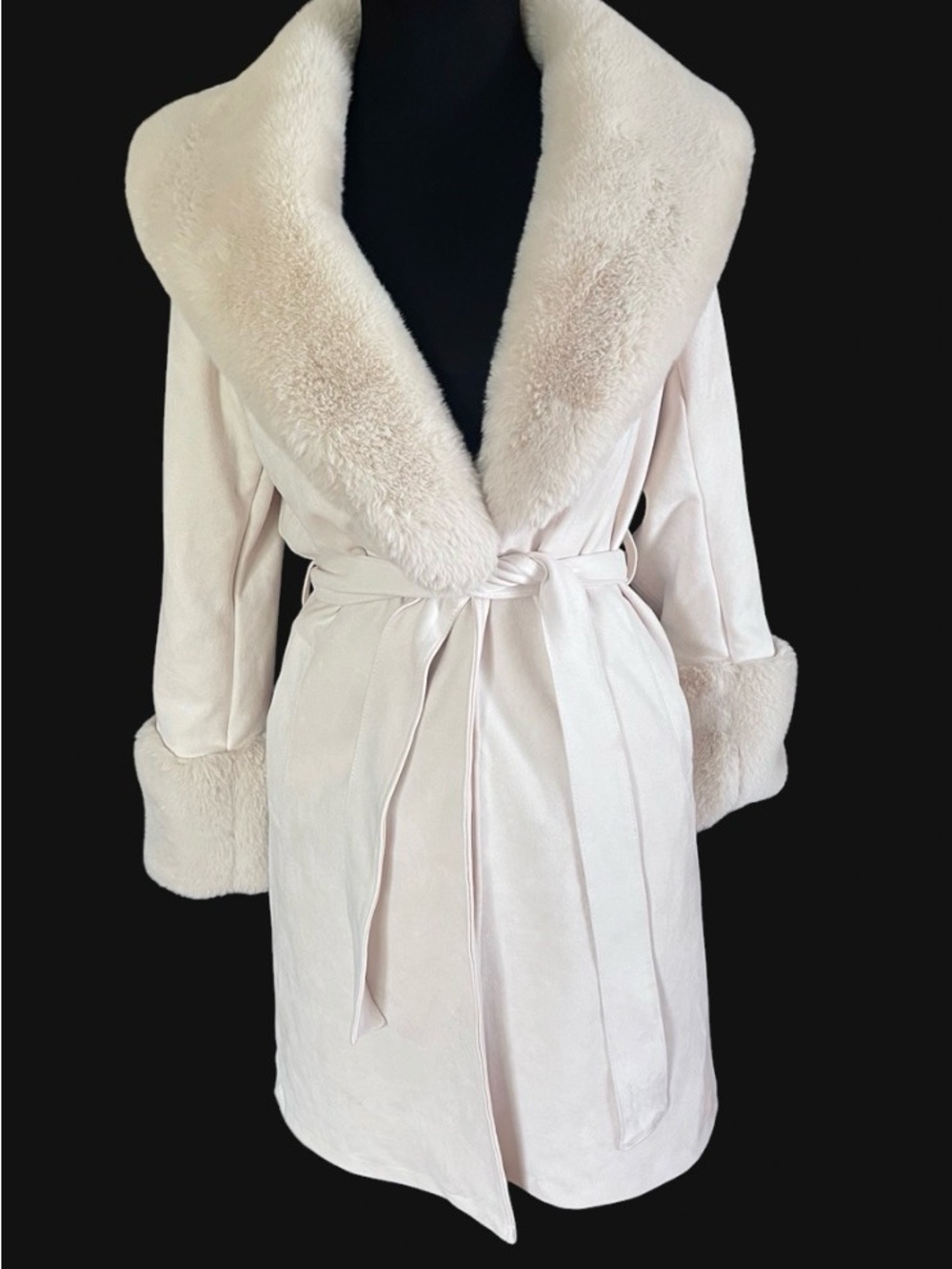 Winter White Cream Belted Coat Size M